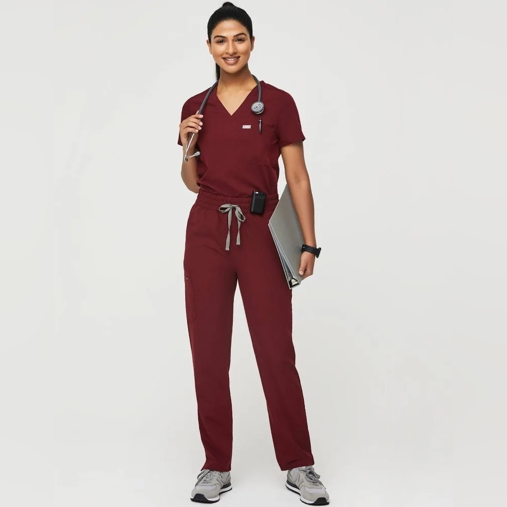 Figs Yola Elastic Waistband Skinny Scrub Pants™ | Large | Burgundy